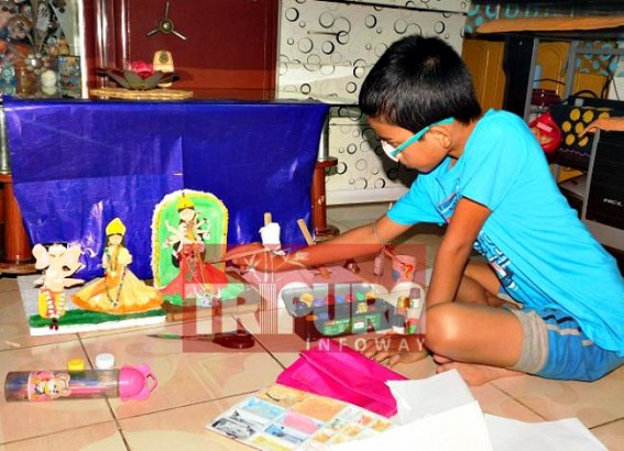 10 years old Shishu Bihar student creates Durga idol with papers   
